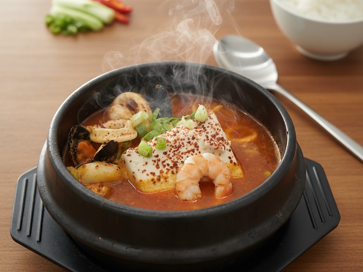 Soupe coréenne Haemul Sundubu-jjigae fumante