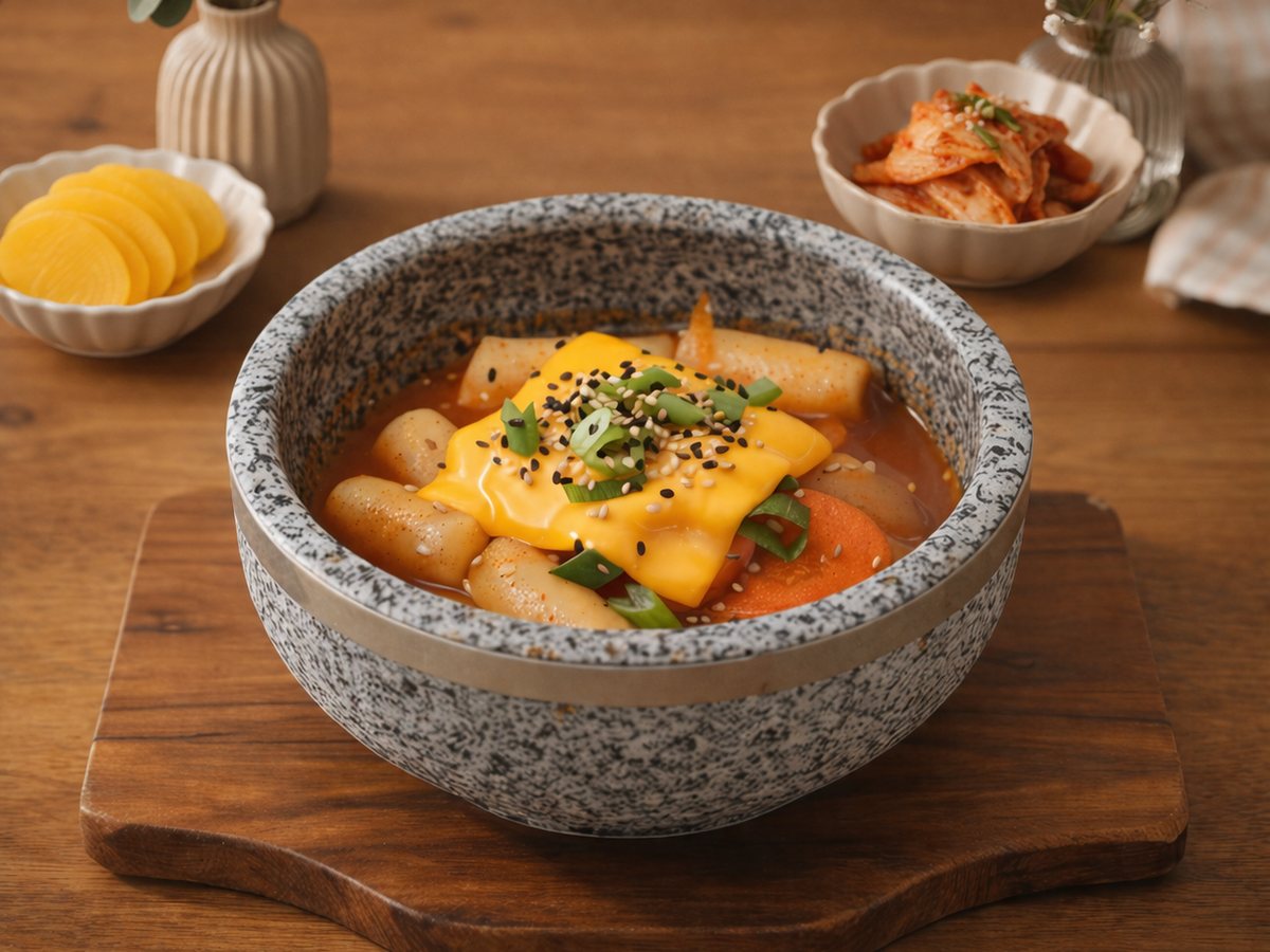 Cheese tteokbokki dans une sauce coréenne